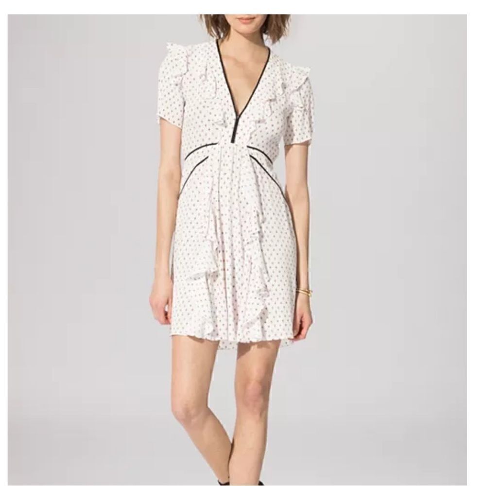 Maje White Floral Ruffle Front Mini Dress | Size M